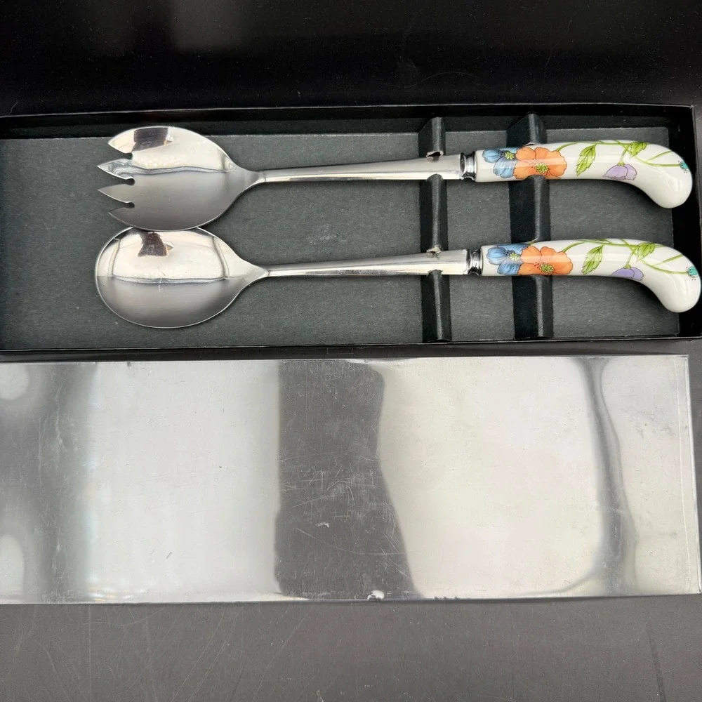 Villeroy & Boch Sheffield Salad Serving Set Spoon Fork Poppies Floral New